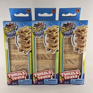 Pocket Travel Tumble Tower Mini Game Set Of Three Real Wood